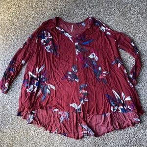 Free People Maroon Tree Swing Flowy Oversized Blouse Top Size XS